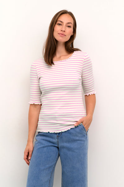 Ribba T-shirt wit/roze